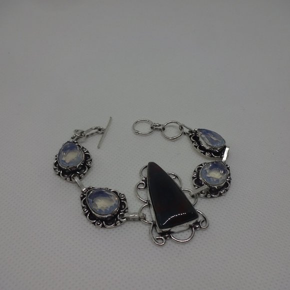 Stunning "BLOODSTONE AGATE & OPALITE" Handmade Sterling Bracelet 7" #357 - Picture 1 of 3